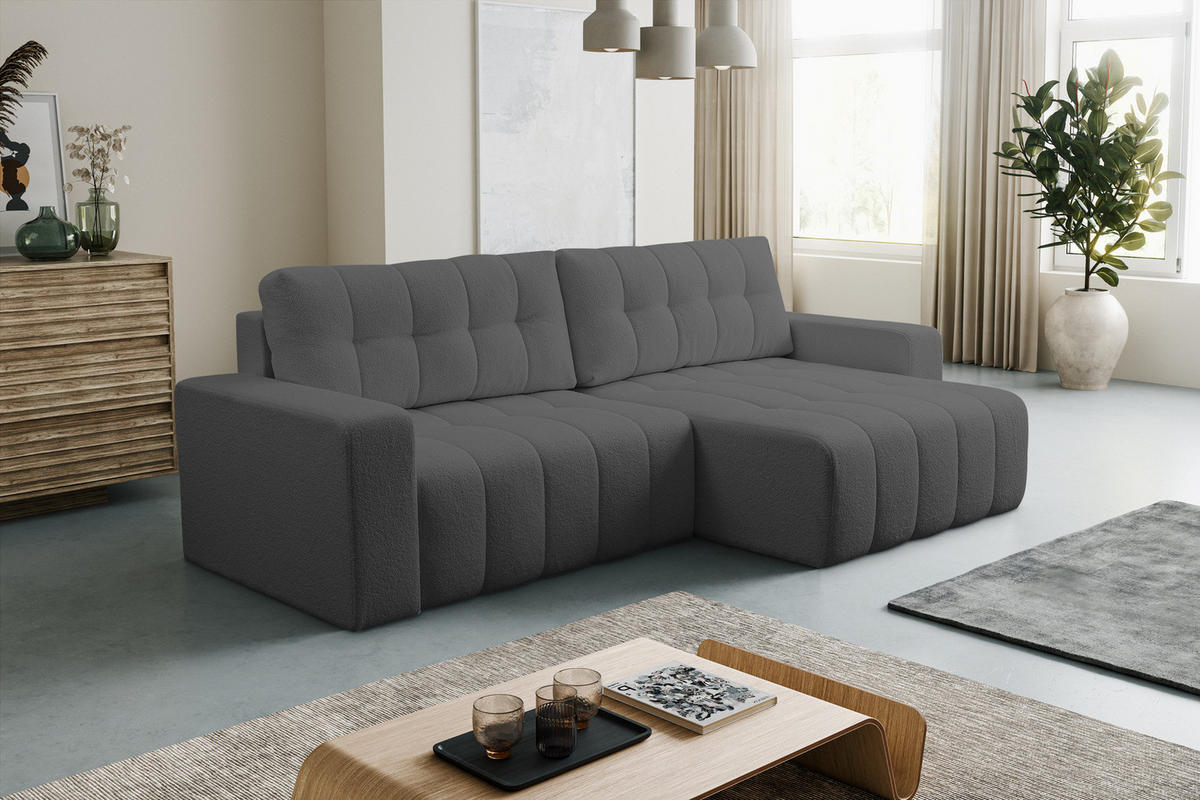 ECKSOFA Palermo mit Schlaffunktion und Bettkasten - Dunkelgrau, Holz/Holzwerkstoff (245/143cm) - Ravio