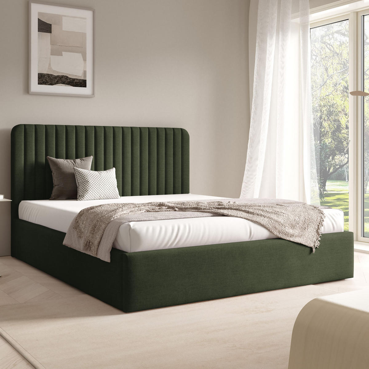 POLSTERBETT BEA II mit Bettkasten 180x200,Doppelbett mit Stauraum,Lattenrost,Boxspringbett-Optik,ohne Matratze-Dunkelgrün - Smaragdgrün, Holz (180/200cm) - Furnistar