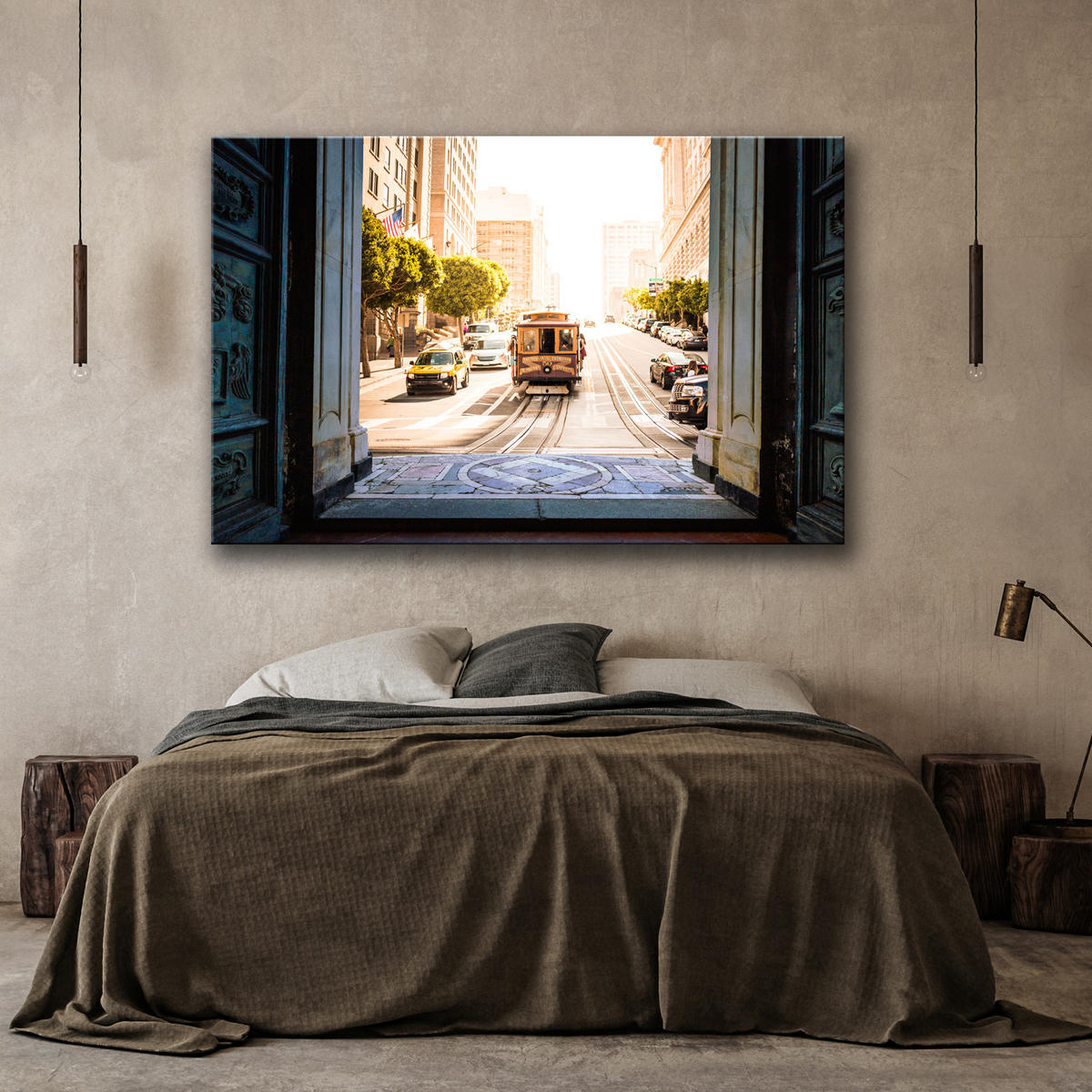 WANDBILD stadtansicht san francisco - Beige, Textil (60/40cm) - Feeby