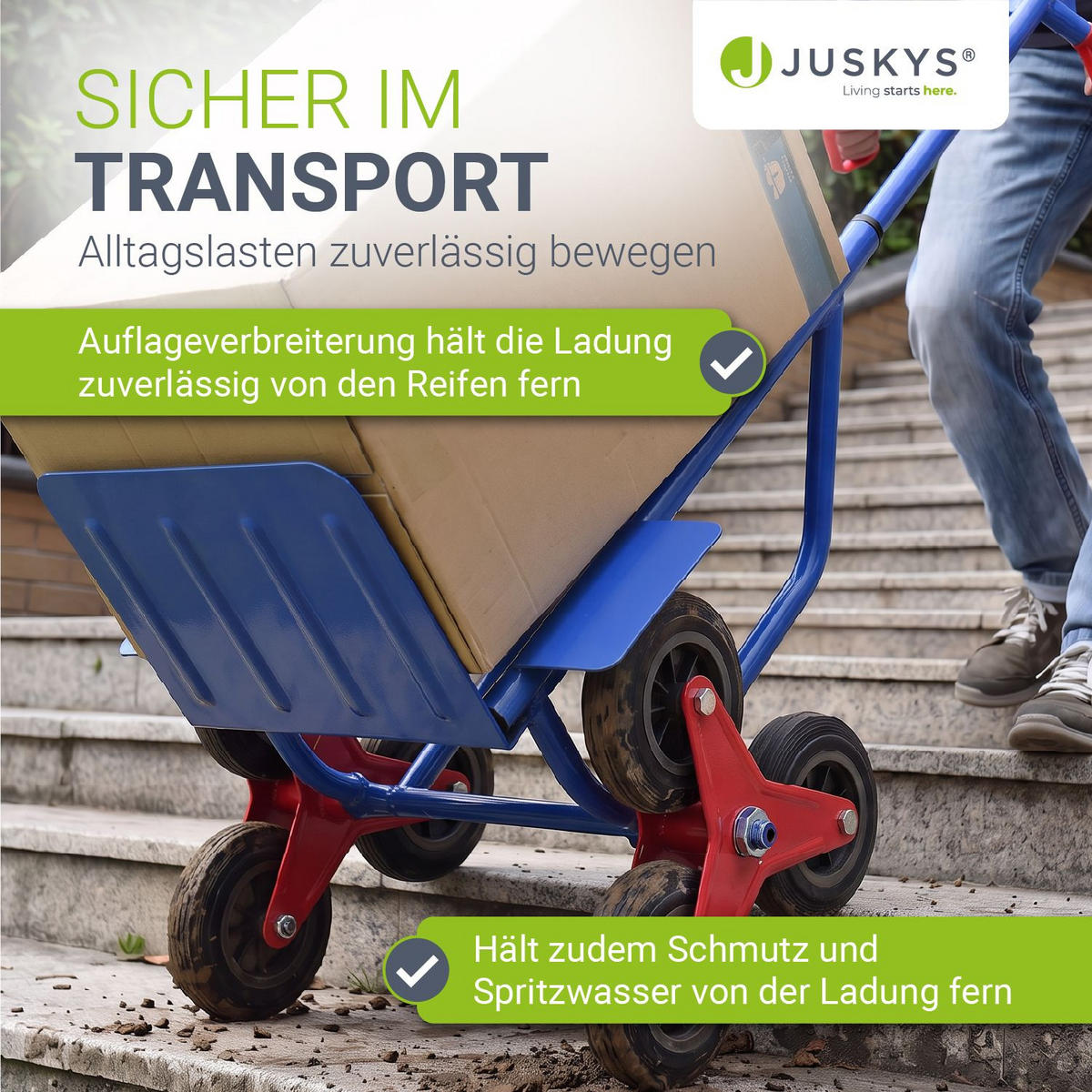 TREPPENSACKKARRE blau mit Dreikranzrädern - Blau, Metall (42/65/115cm) - Juskys