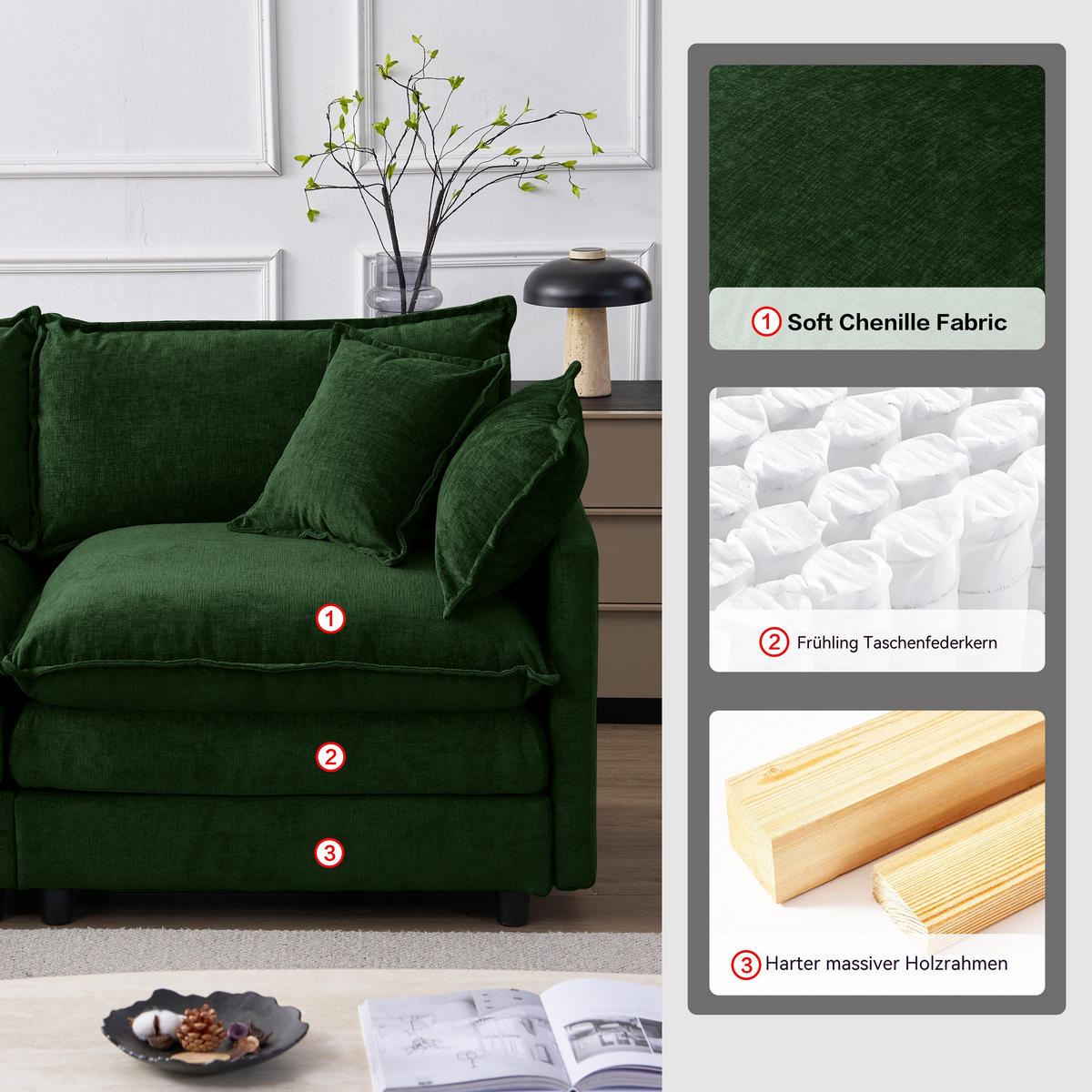 ECKSOFA 267/154/85 cm Grün mit Chaiselongue und Hocker - Grün, Textil (267/154cm) - Oxeza