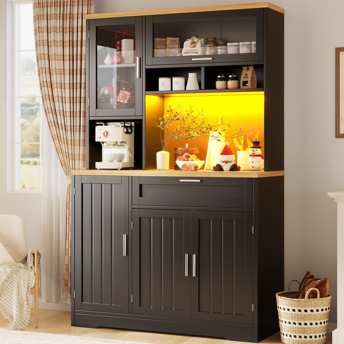 BUFFET 104/40/180 cm schwarz aus MDF mit LED-Beleuchtung - Schwarz, Holzwerkstoff (104/180/40cm) - OKWISH