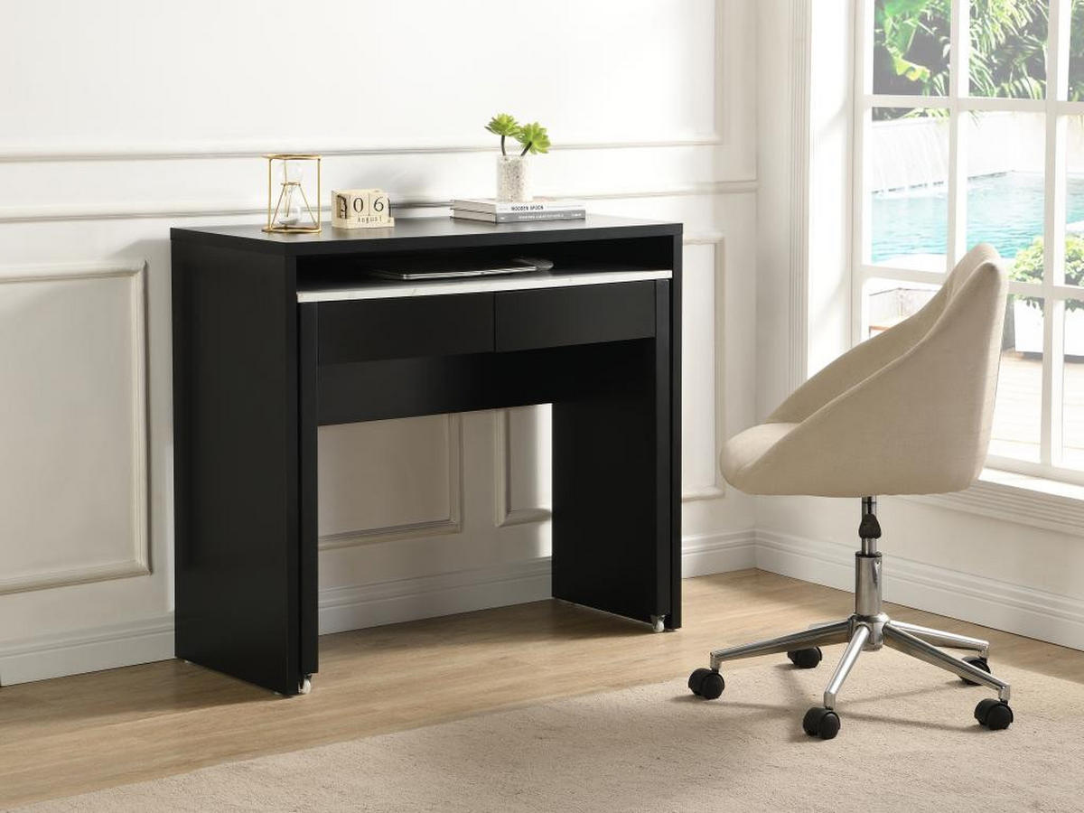 KONSOLENSCHREIBTISCH ausziehbar mit 2 Schubladen - Schwarz & Marmor-Optik Weiß - LOAVIA - Schwarz, Holz (100/40/87cm) - Vente-Unique