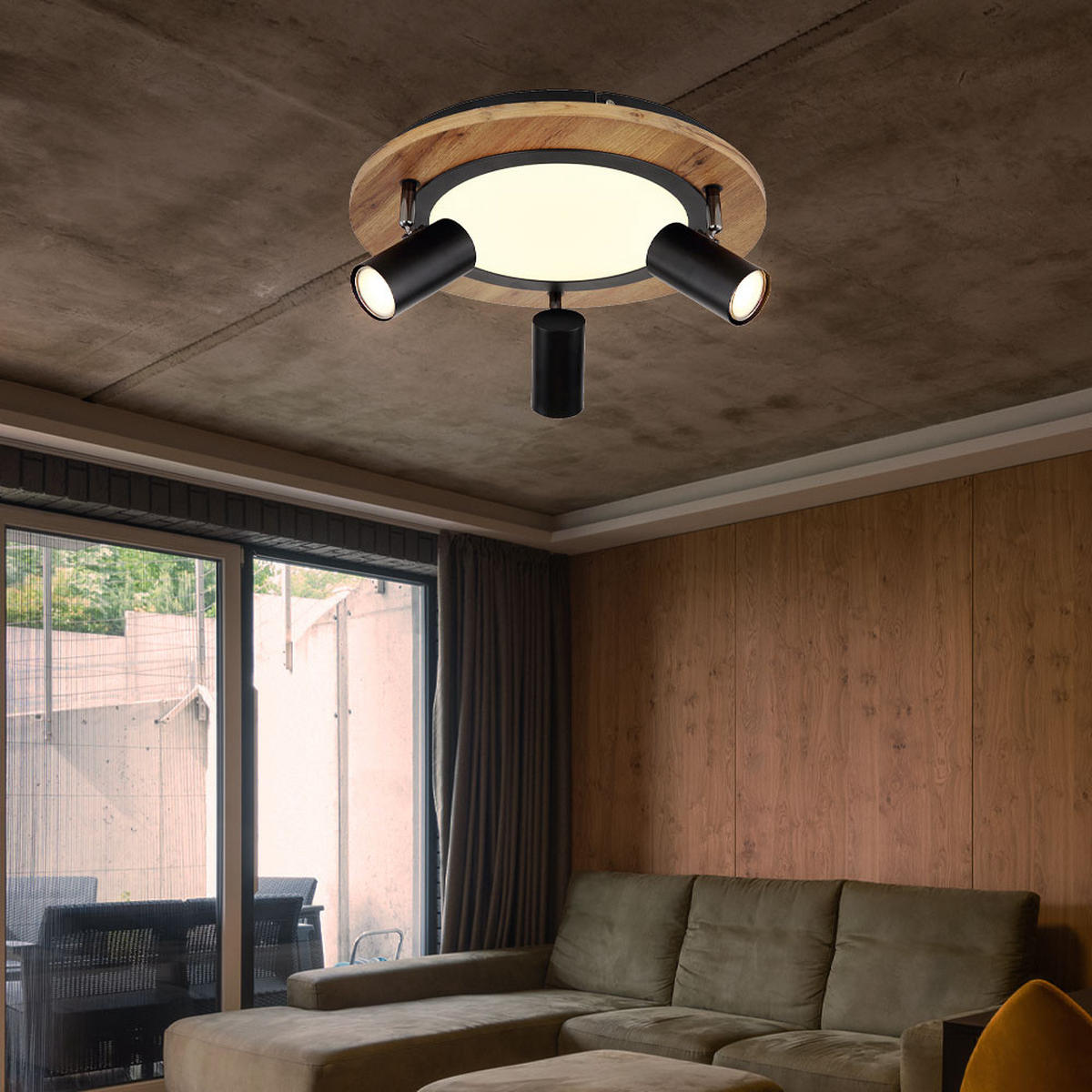 LED DECKENLEUCHTE Holz Braun - Braun, Metall (40/40/18cm) - Globo Lighting
