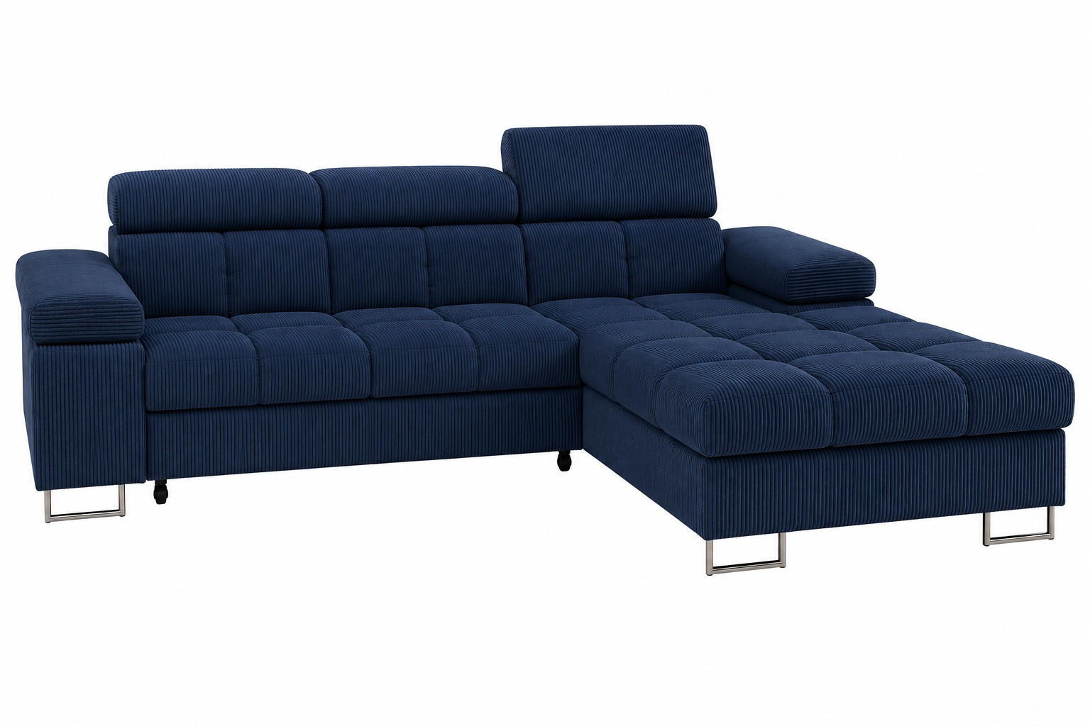 ECKSOFA COMODO Rechts mit Schlaffunktion & Bettkasten Marineblau - Dunkelblau, Textil (271/203cm) - KS Home Concept