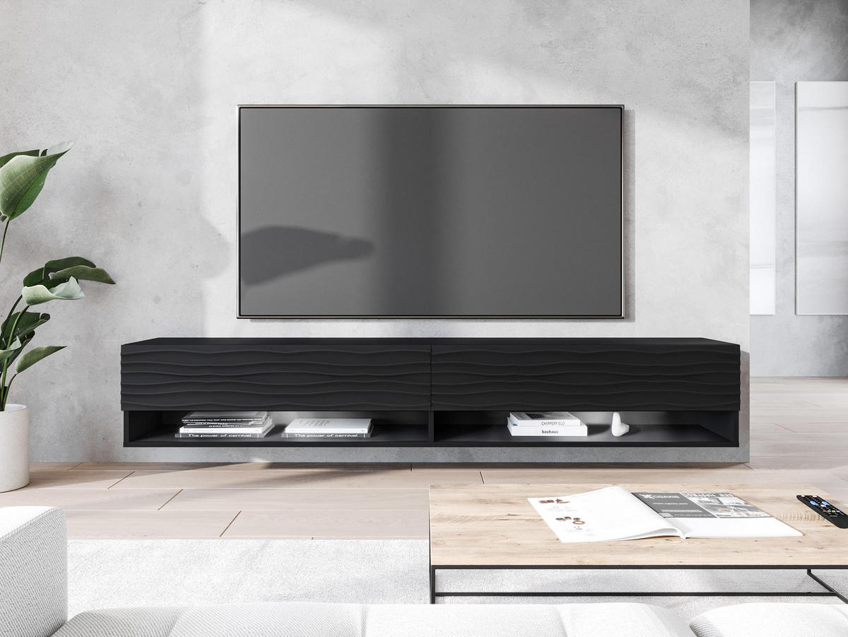 TV-LOWBOARD A180 MDF mit RGB LED Beleuchtung - Alufarben/Schwarz, Holzwerkstoff/Kunststoff (180/30/33cm) - MIRJAN24