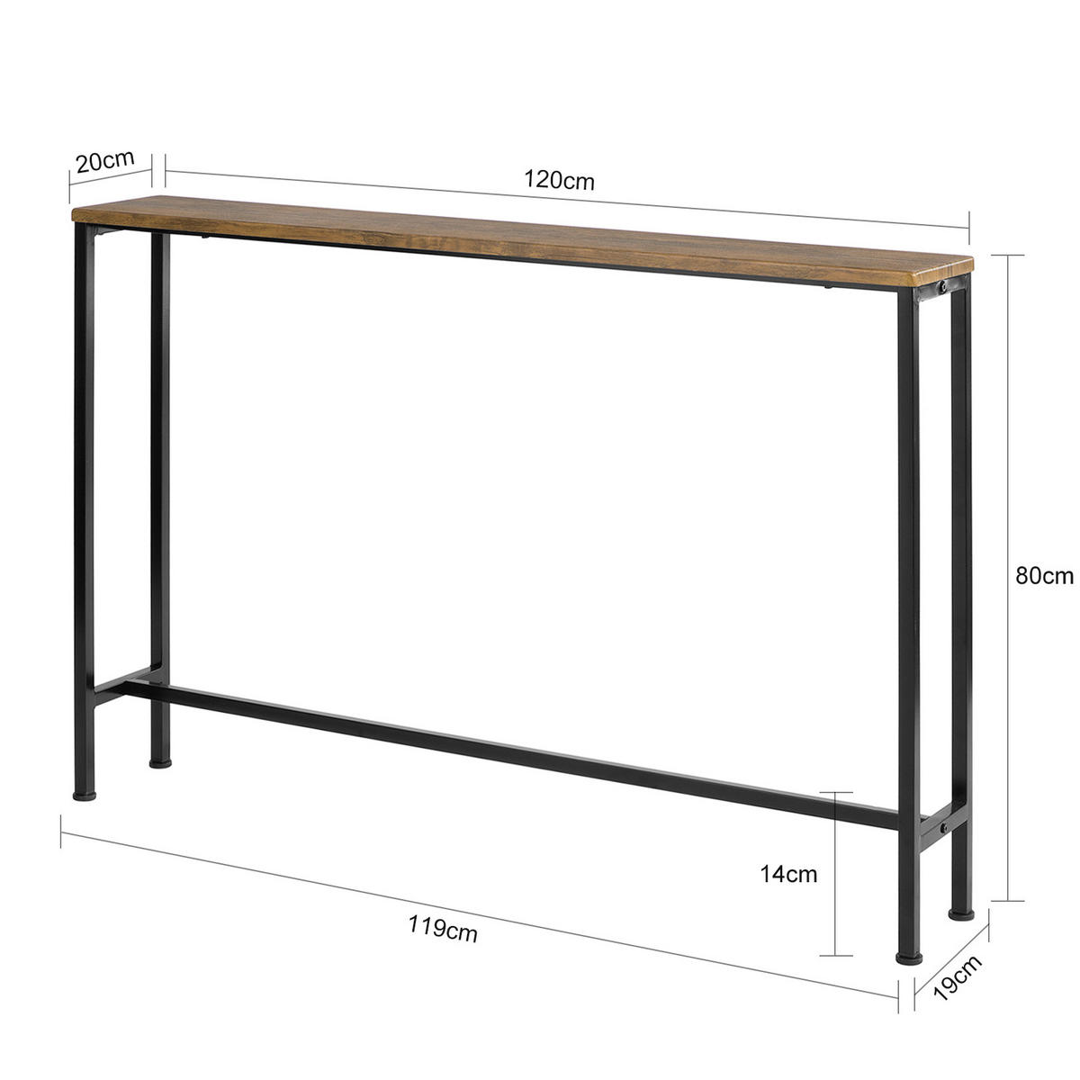 KONSOLENTISCH Vintage - Braun, Holzwerkstoff/Metall (20/120/80cm) - SoBuy
