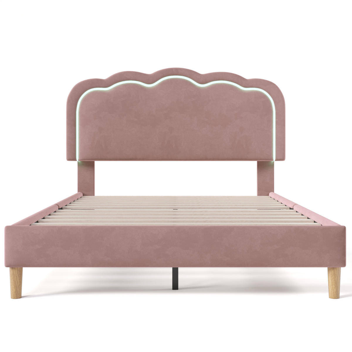 POLSTERBETT 140/200 cm aus Samt mit LED-Beleuchtung und verstellbarem Kopfteil Rosa - Pink, Textil (140/200cm) - Modenvie