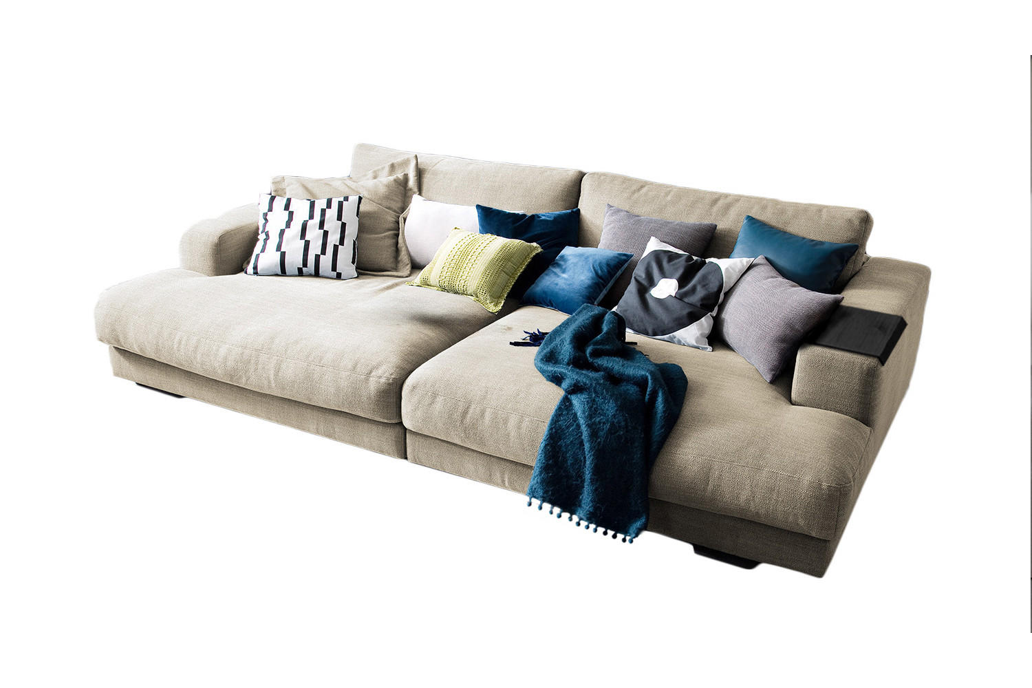 BIG SOFA MIT TABLETT SCHWARZ MADELINE Cremeweiß Webstoff - Creme/Schwarz, Kunststoff/Textil (290/85/170cm) - KAWOLA