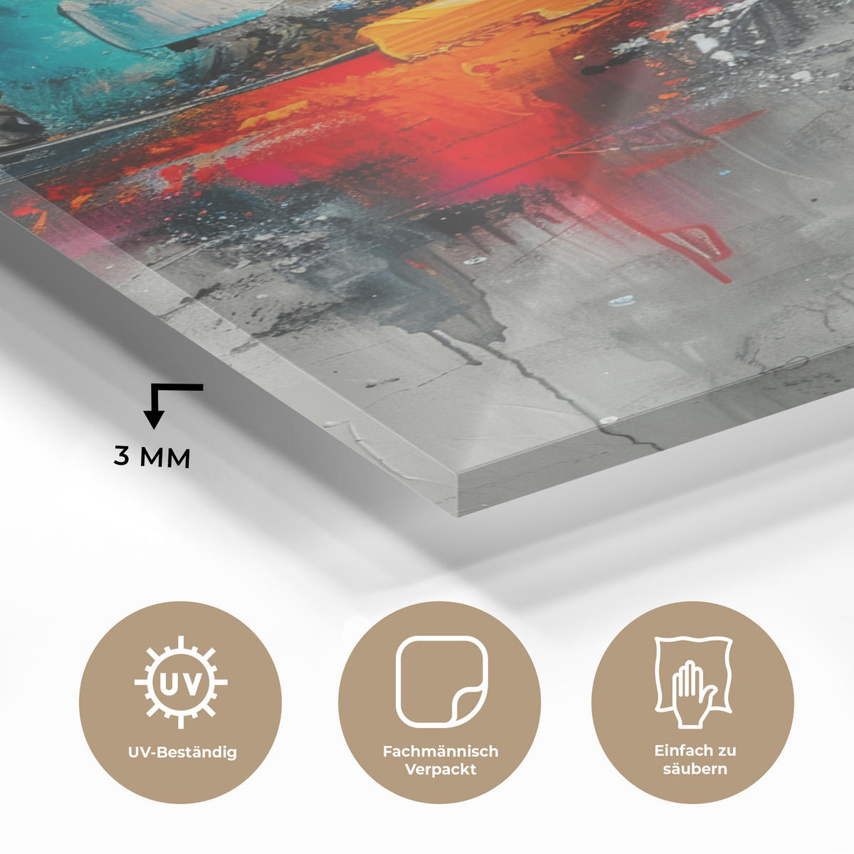ACRYLGLASBILD Moderne Kunst - Orange - Grau - Abstrakt 40x60 cm - Hellgrau, Glas (40/60cm) - MuchoWow
