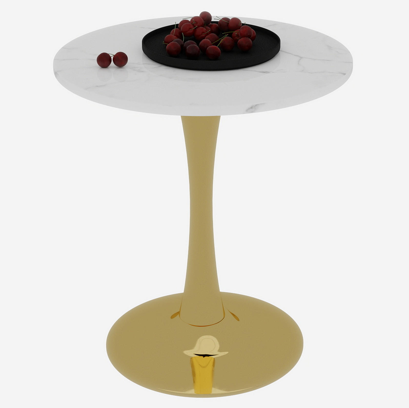 COUCHTISCH Ø 70,1 cm mit runder Tischplatte in Marmoroptik und schlankem Gestell, Goldweiß - Goldfarben, Stein (70/70/72cm) - Modfu