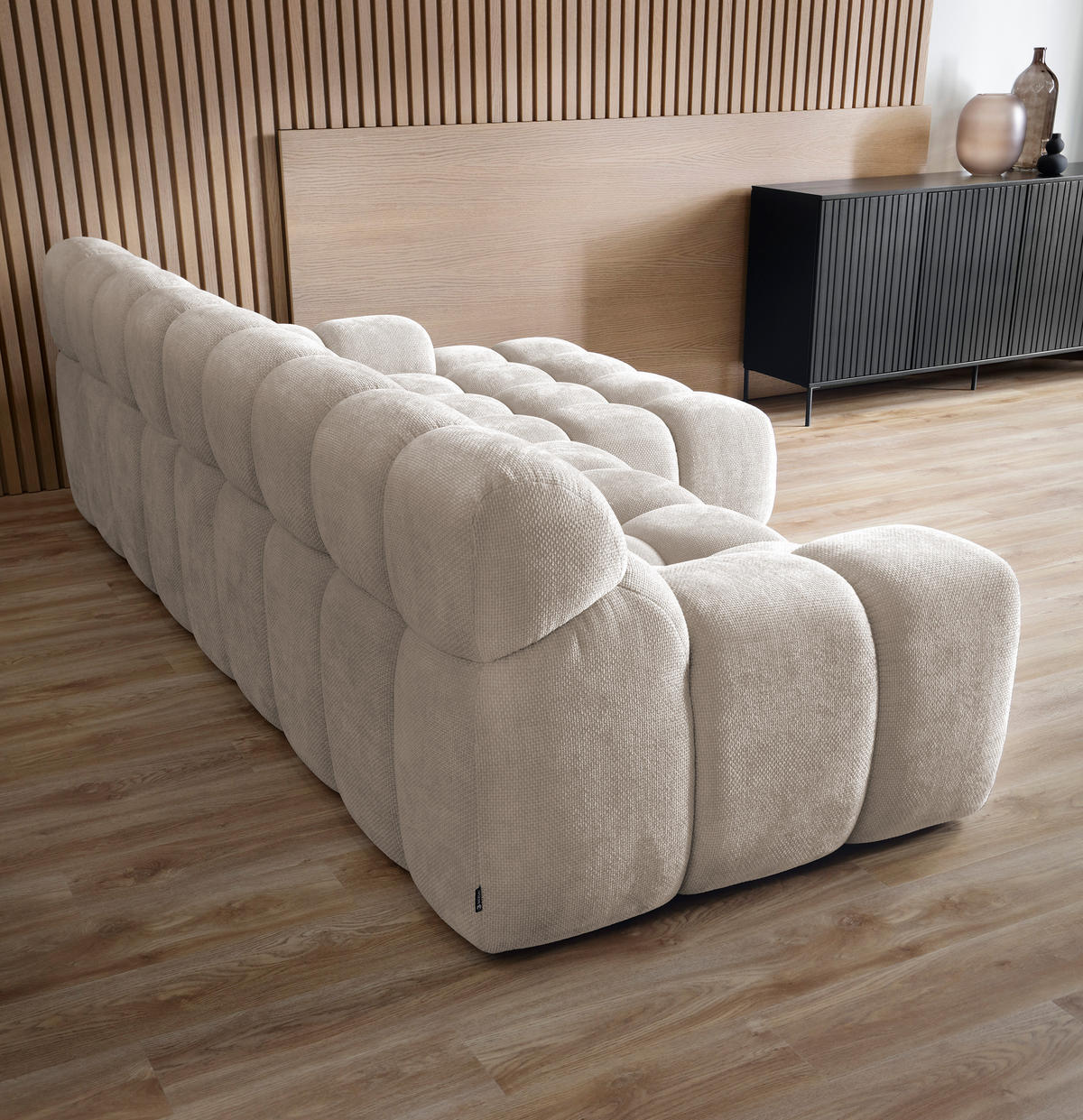 ECKSOFA CAMPILE mit elektrisch verschiebbarem Sitz, Grau, Rechts - Hellbraun, Holz/Textil (288/119cm) - DomoHome