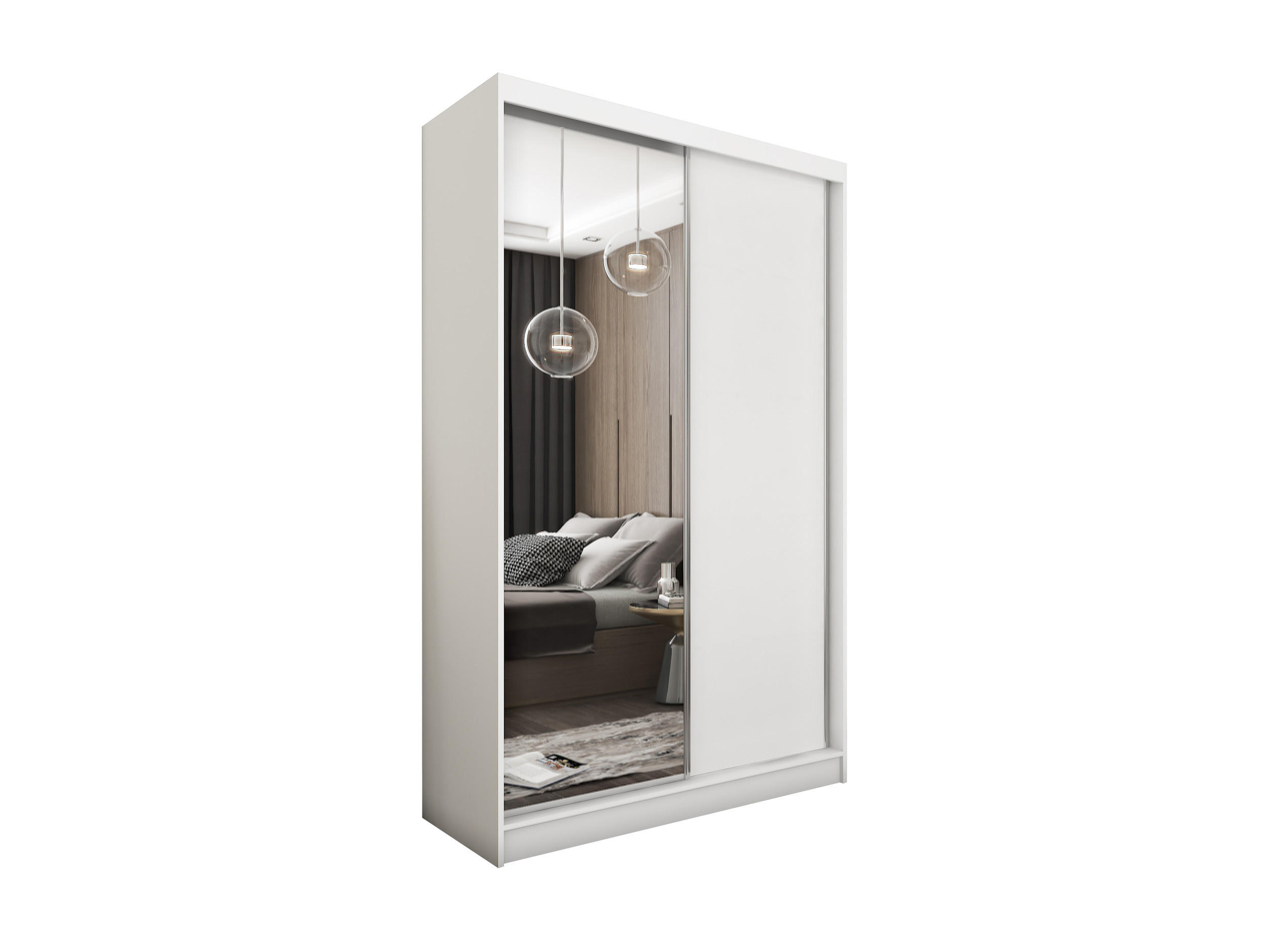SCHWEBETÜRENSCHRANK PATRIZIA 120/216/61 cm 2-türig mit Spiegel Weiß - Weiß, Holzwerkstoff (120/216/61cm) - MASSENO