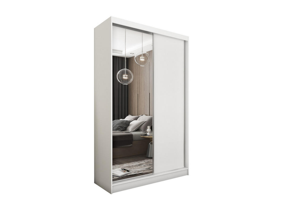 SCHWEBETÜRENSCHRANK PATRIZIA 120/216/61 cm 2-türig mit Spiegel Weiß - Weiß, Holzwerkstoff (120/216/61cm) - MASSENO