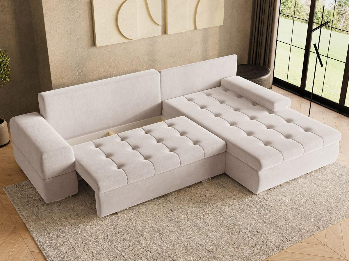 ECKSOFA Sonia Beige - Beige/Silberfarben, Holz/Textil (310/210cm) - Graingold