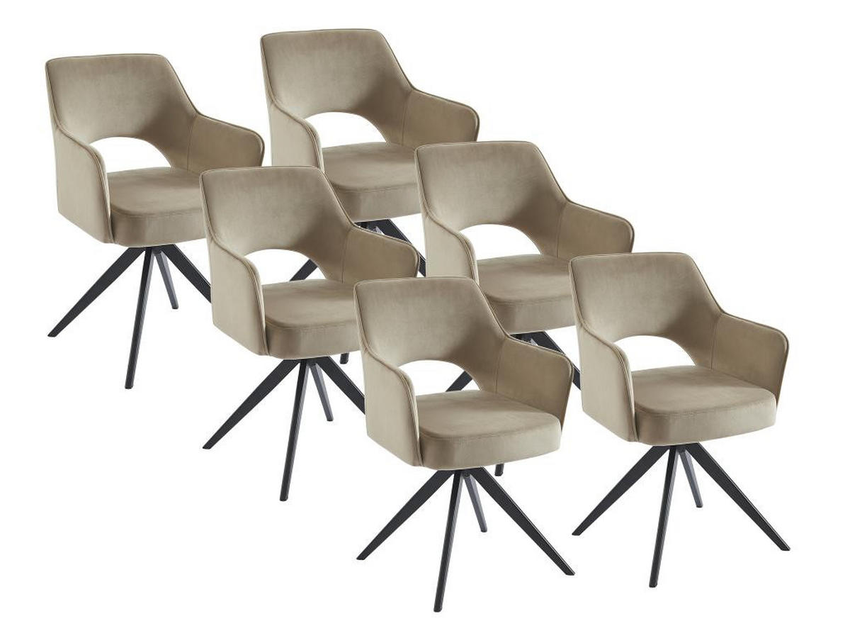 DREHSTUHL 6er-Set mit Armlehnen - Samt & schwarzes Metall - Beige - KONYA - Beige, Textil (59/84/58cm) - Vente-Unique