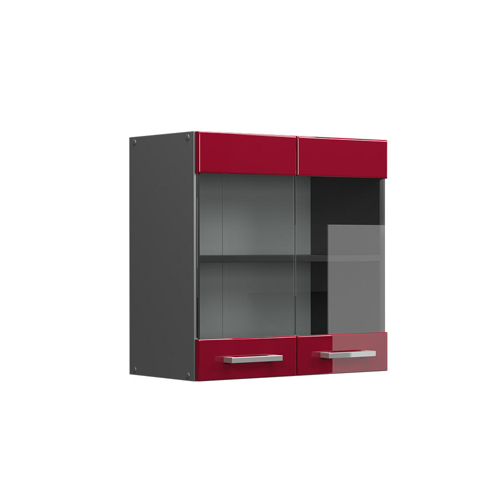 KÜCHENGLASSCHRANK R-Line Rot Hochglanz 60 cm - Bordeaux/Anthrazit, Holzwerkstoff (60/60/31cm) - Vicco