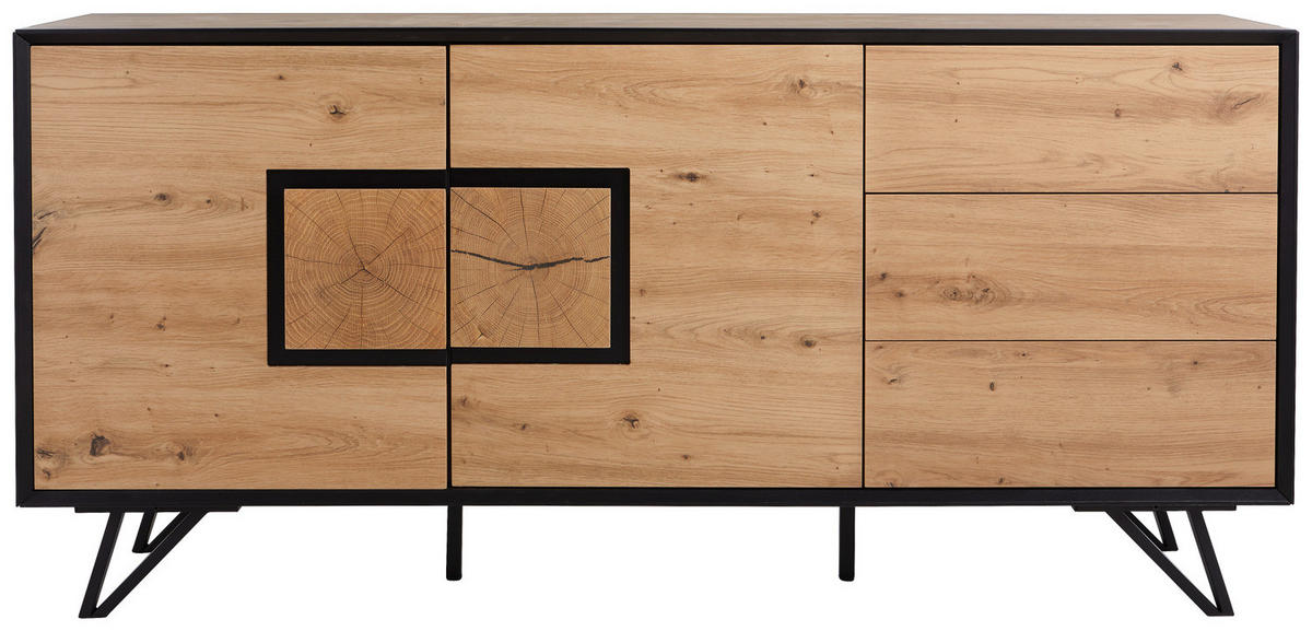 SIDEBOARD - Eiche Dekor / Schwarz - Schwarz/Braun, Holzwerkstoff/Metall (160/75/40cm) - home24