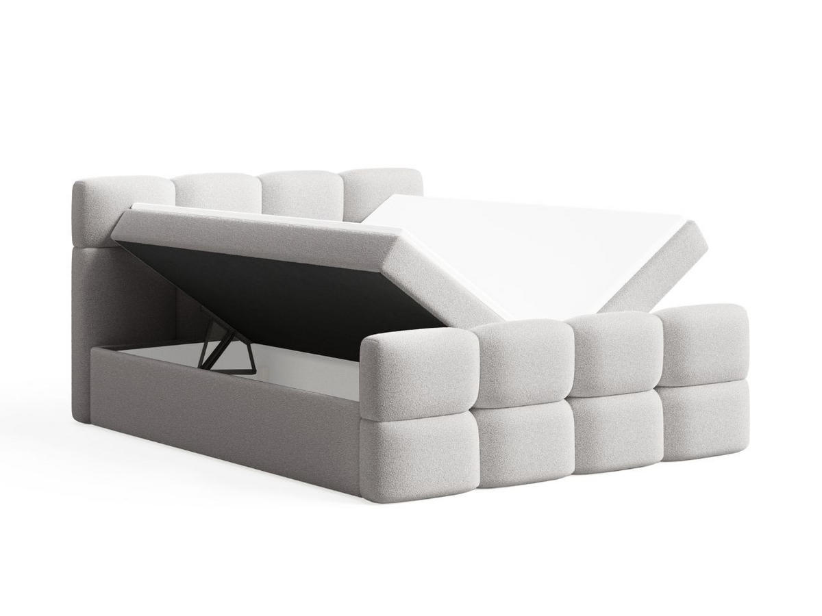 BOXBETT Rivon 140x200 Bouclé-Stoff Hellgrau - Hellgrau, Holz/Textil (140/200cm) - Graingold