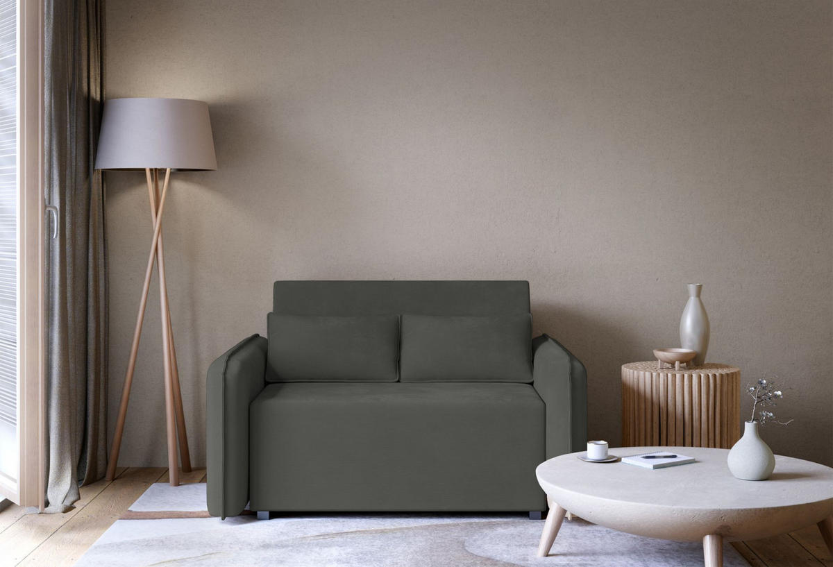 2-SITZER SCHLAFSOFA Duelia Graphitgrau, hydrophobe Chenille - Schwarz, Textil/Metall (144/85/124cm) - Selsey