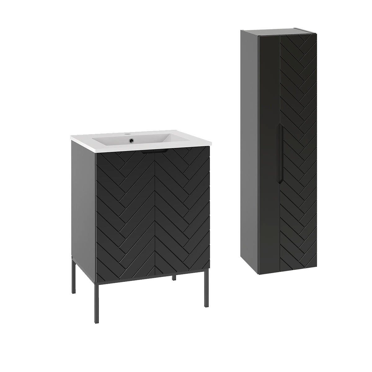BADMÖBEL 60cm Daria 2er-Set Schwarz - Schwarz, Holzwerkstoff (60/84/45.8cm) - Petits-meubles