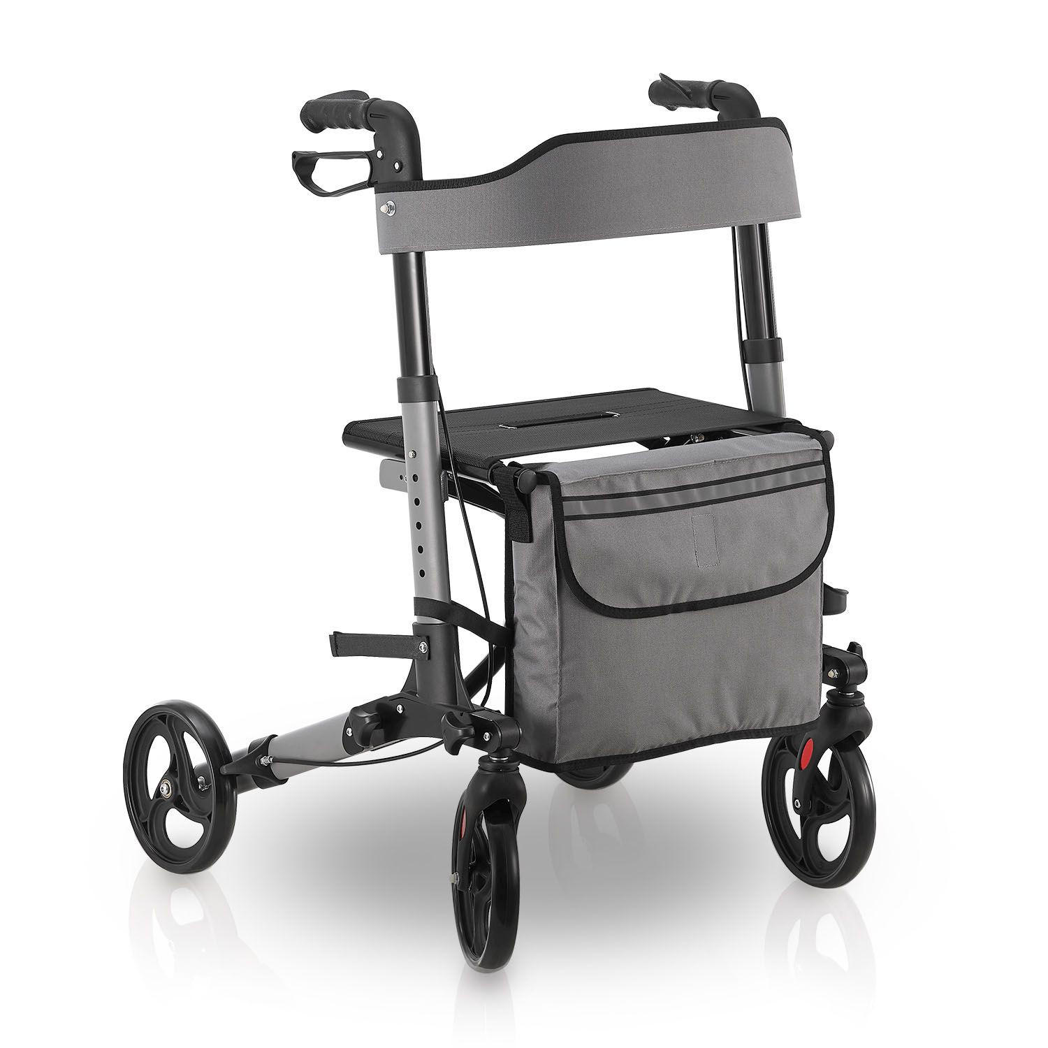 ROLLATOR Vital grau klappbar mit Sitzfläche & Einkaufstasche - Grau, Metall (63/80/68cm) - Juskys
