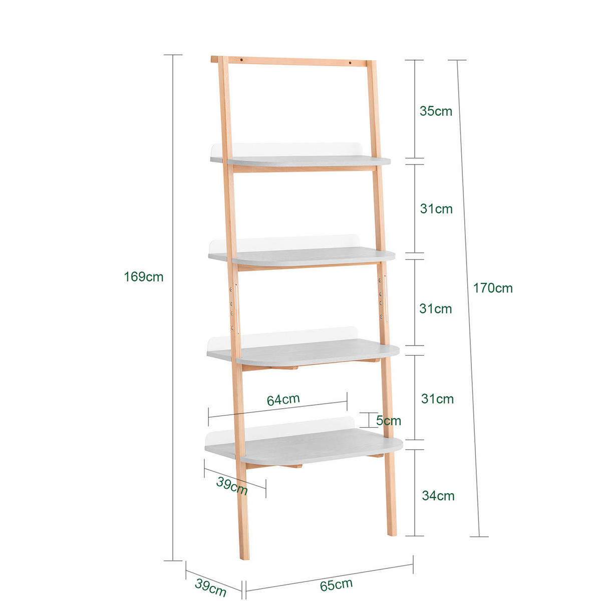 BÜCHERREGAL Grau-Natur - Naturfarben/Grau, Holz/Holzwerkstoff (65/169/39cm) - SoBuy