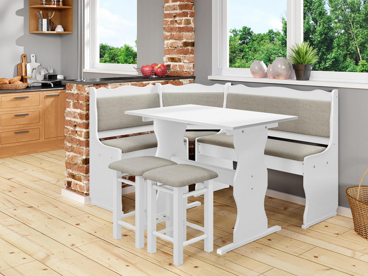 ECKBANKGRUPPE Mini - Beige/Weiß, Holz (145/87/105cm) - MIRJAN24