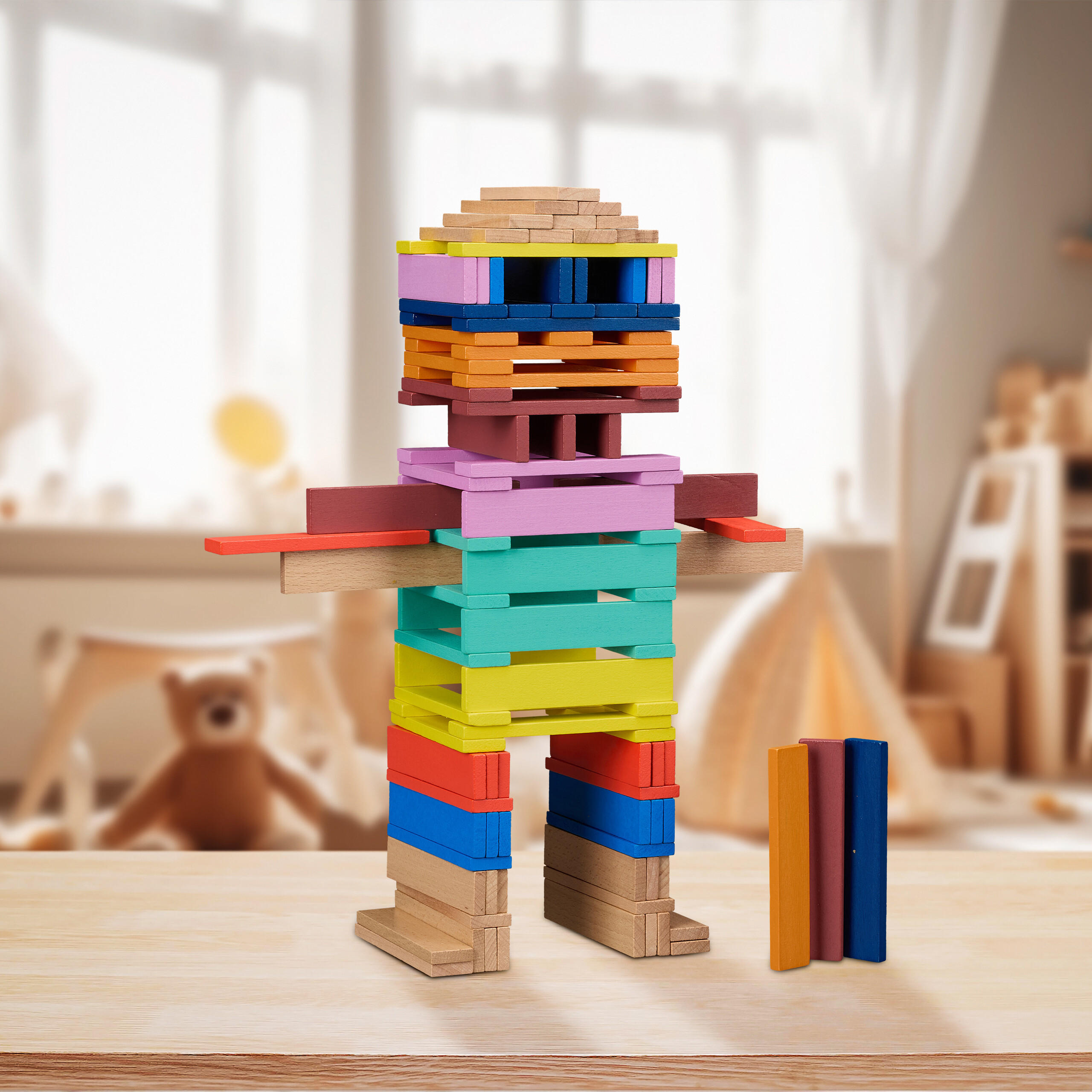 100XHOLZBAUSTEINE - Multicolor, Holz (2.5/0.7cm) - Relaxdays