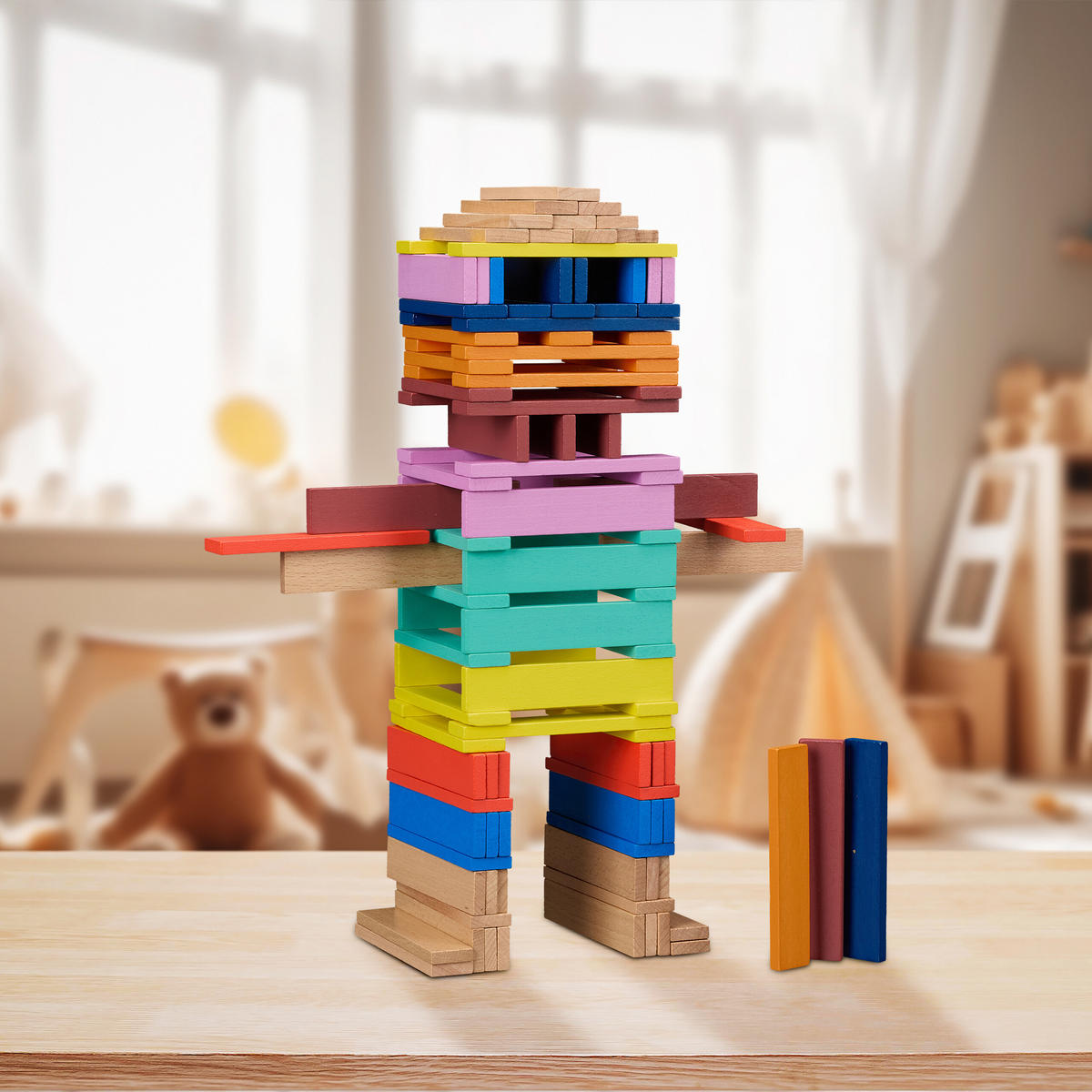 100XHOLZBAUSTEINE - Multicolor, Holz (2.5/0.7cm) - Relaxdays