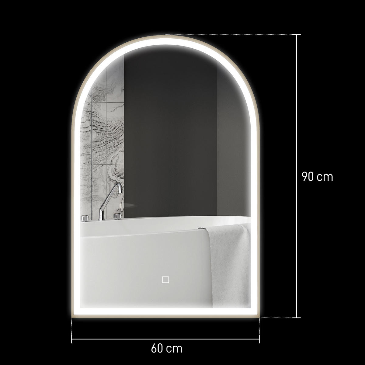 BADEZIMMERSPIEGEL DE-15165 90/60 cm gewölbt mit 3 LED-Farben - Goldfarben, Glas (3/60/90cm) - ComfortXL