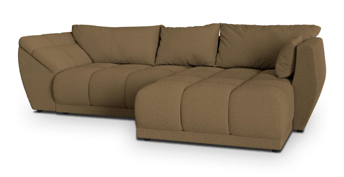 ECKSOFA ORENTI R-S Orange Boucle-Stoff mit Schlaffunktion - Orange, Holz (287/182cm) - MASSENO