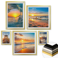 WANDBILDER 5er Set - 50x50 cm & 20x30 cm & 40x60 cm Goldrahmen - Brücken, Sonnenuntergänge, Stadt - Goldfarben, Kunststoff (40/60cm) - ArtPrintCave