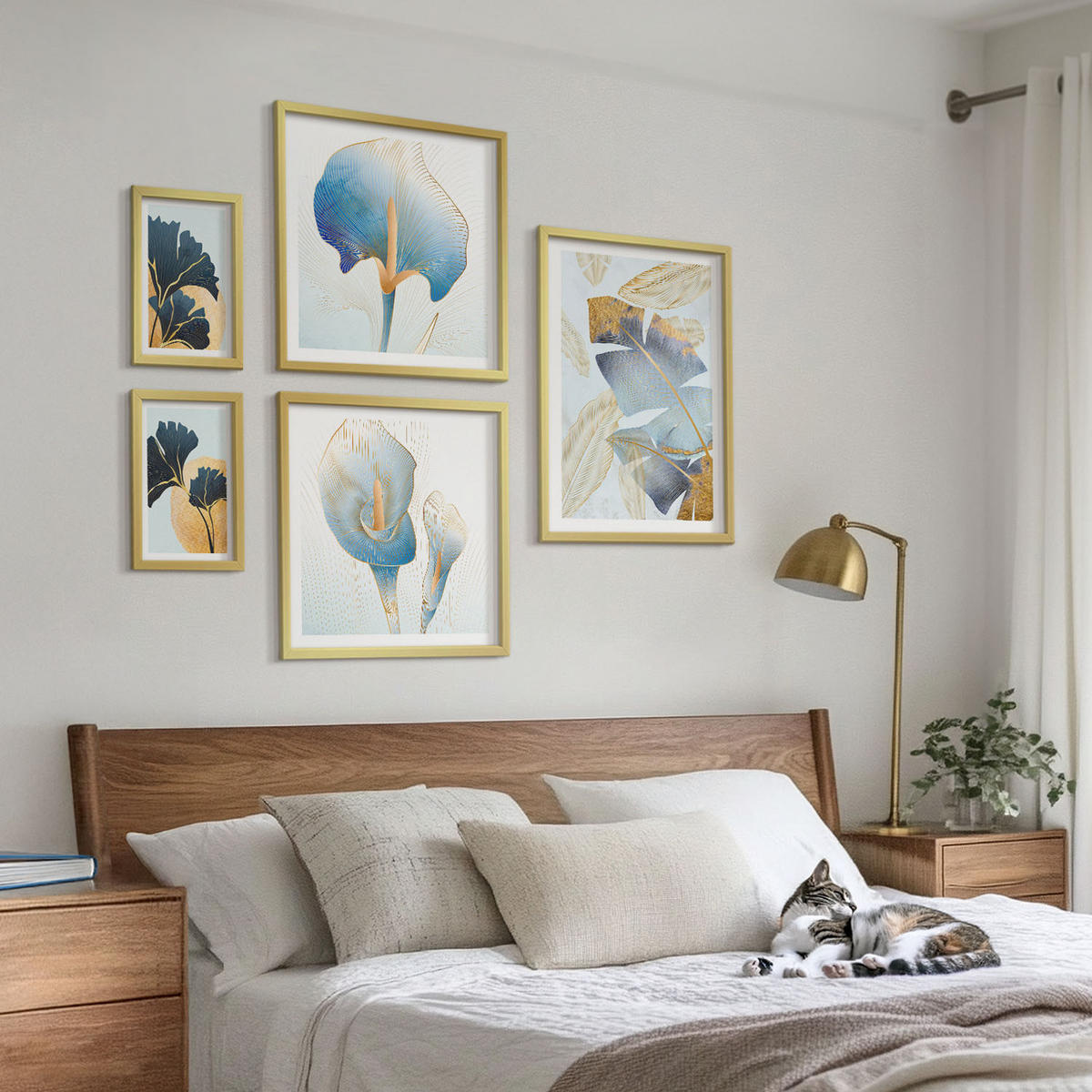 WANDBILDER 5er Set - 50x50 cm & 20x30 cm & 40x60 cm Goldrahmen - Zitronenweinporträt Kahlo - Goldfarben, Kunststoff (40/60cm) - ArtPrintCave