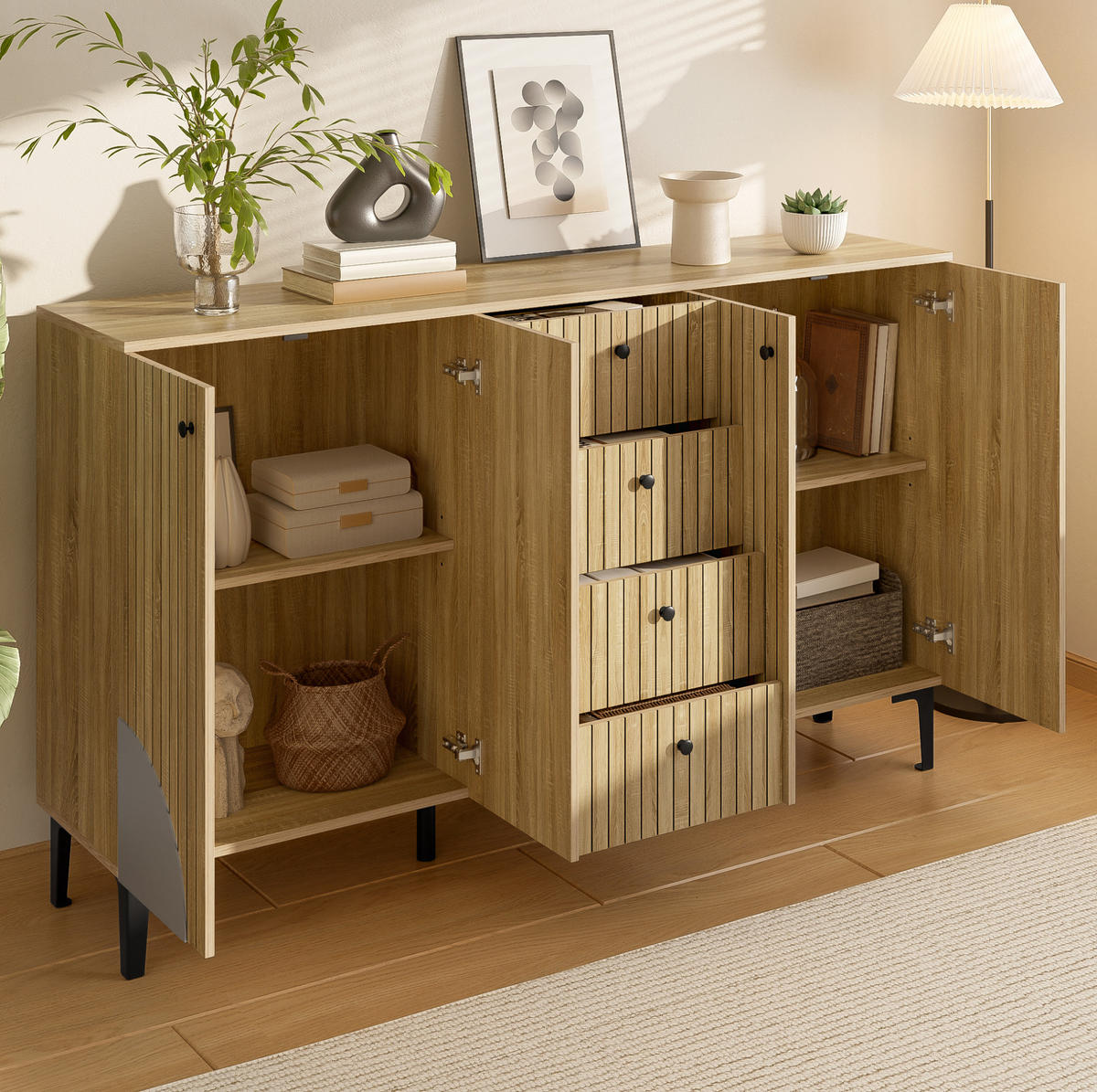 SIDEBOARD 160/94/36 cm Holzfarbe aus Holzwerkstoff mit 4 Türen und 4 Schubladen - Eichefarben, Holzwerkstoff (36/94/160cm) - OKMYHOME