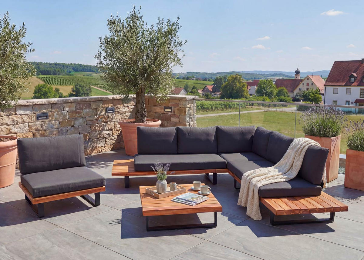 GARTEN-GARNITUR Schwarz, Dunkelbraun, Grau - Dunkelbraun/Schwarz, Holz - MCW