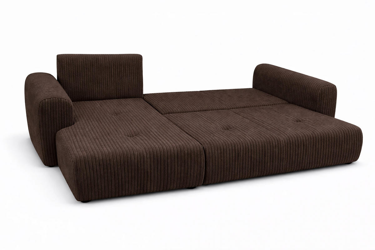 ECKSOFA Mit Schlaffunktion Und Bettkasten, Sofa L-Form Bingo L, Cordstoff Poso, Braun, Links - Braun, Holz (250/142cm) - Kaiser Möbel