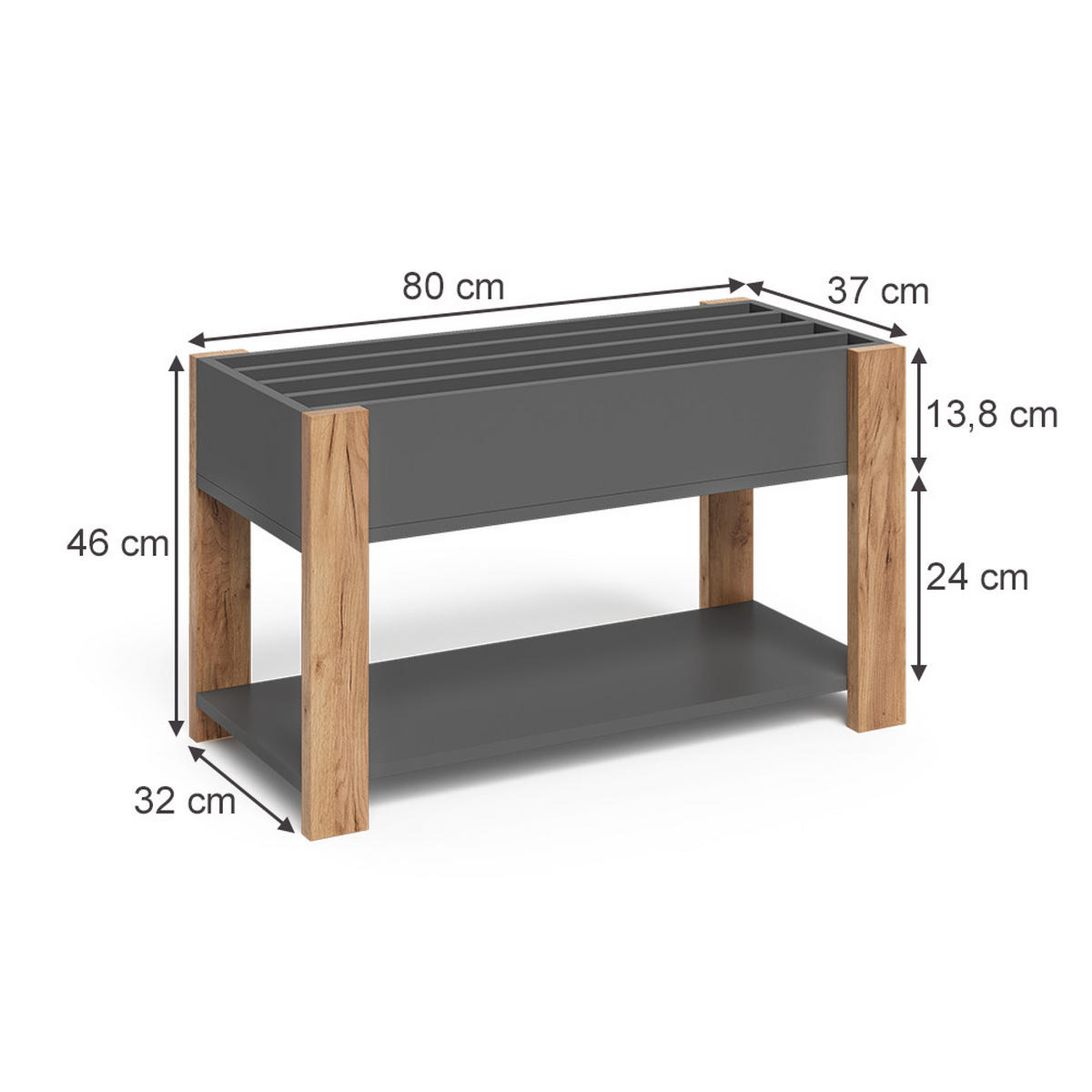 KINDERREGAL Malia Grau/Artisan 80 x 46 cm - Hellgrau/Grau, Holzwerkstoff (80/46/37cm) - VitaliSpa