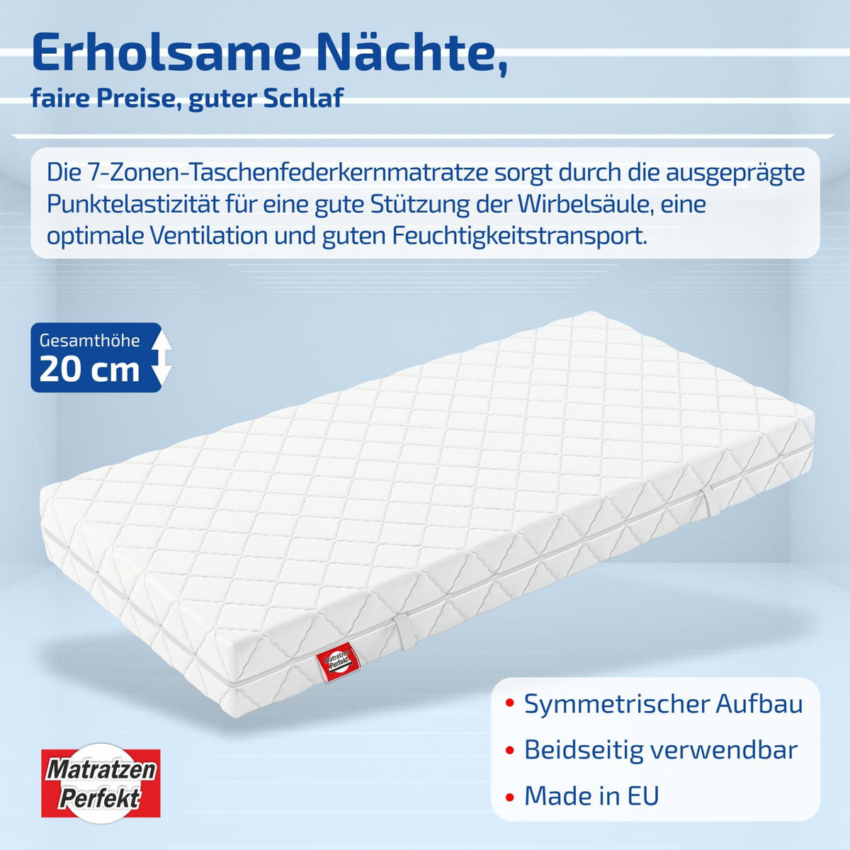 TASCHENFEDERKERNMATRATZE Köln 100 x 200 cm 20 cm Höhe H3 7 Zonen - Weiß, Textil (100/200cm) - Matratzen Perfekt