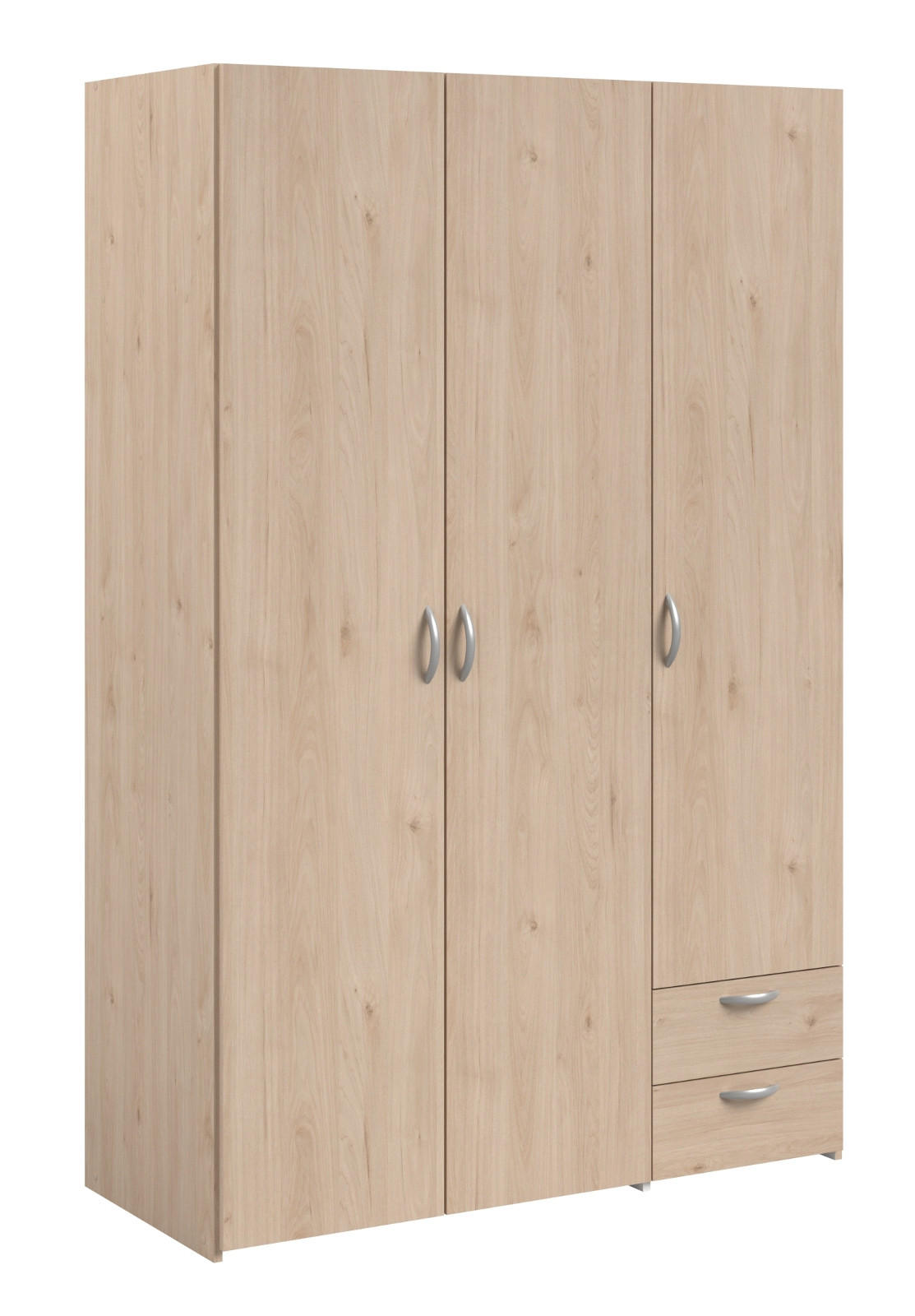 KLEIDERSCHRANK Eiche 120 cm 3-türig, Drehtürenschrank - Eichefarben/Silberfarben, Holzwerkstoff/Kunststoff (120/185/51cm) - Furn.Design