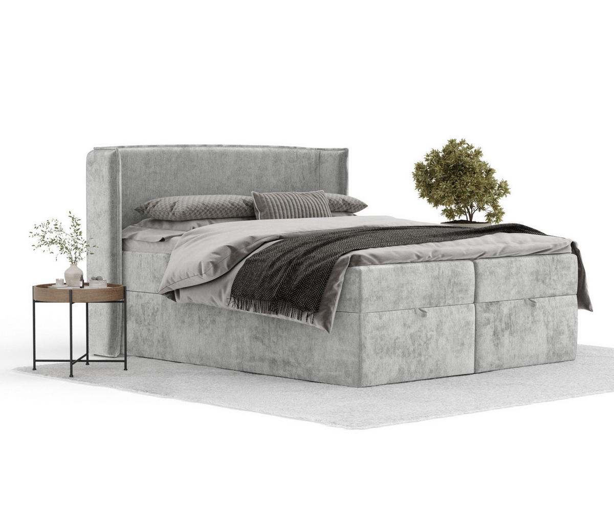 BOXBETT Passion Hellgrau 140/200 cm mit Matratze und Topper - Schwarz/Grau, Holz/Holzwerkstoff (140/200cm) - Maison de Reve