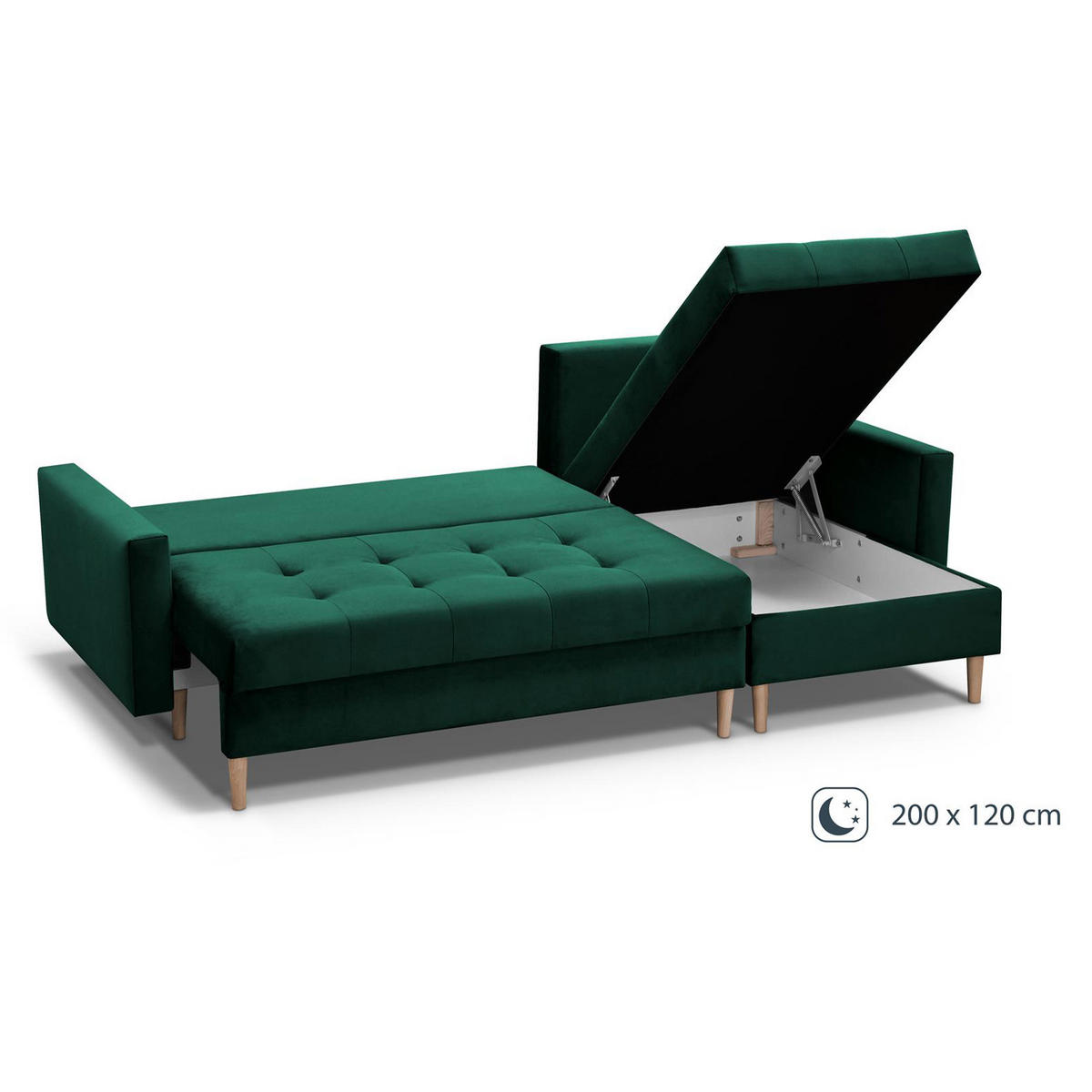 ROHOVÁ POHOVKA Halant s úložným prostorem, univerzální otoman, velurová látka, tmavě zelená - tmavě zelená, textil (220/140cm) - Beautysofa