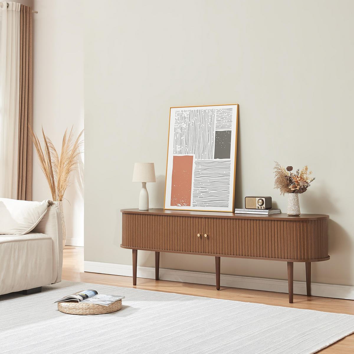 TV-ELEMENT Mapia - Walnussfarben, Holzwerkstoff (166/55/40cm) - [en.casa]
