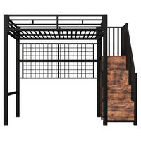 HOCHBETT 90/200 cm Schwarz mit Kleiderschrank, Stauraumleiter und 7-farbige LED-Leuchten - Schwarz, Metall (90/200cm) - Oxeza