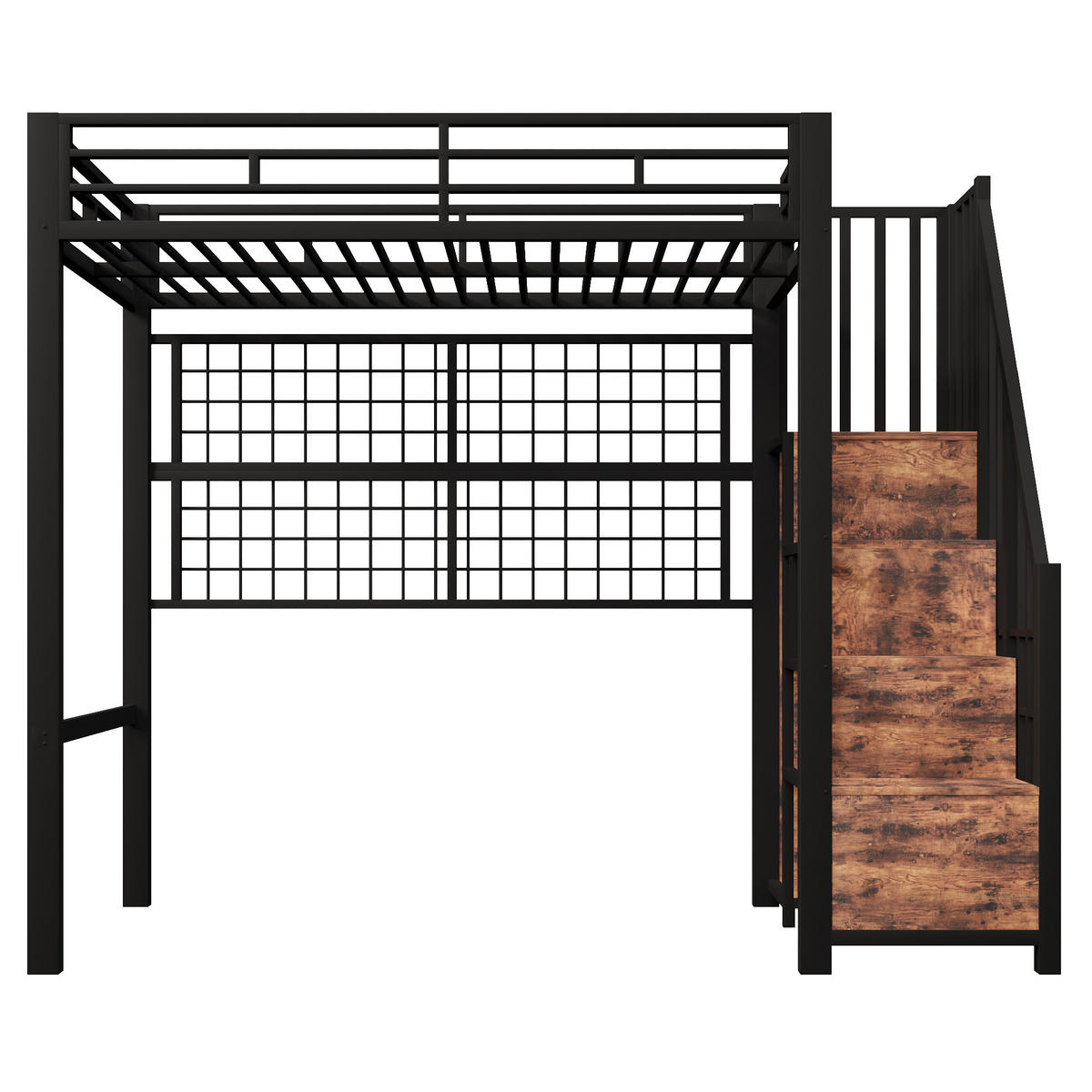 HOCHBETT 90/200 cm DE-04507, mit Kleiderschrank, Stauraumleiter und LED in Schwarz - Schwarz, Metall (90/200cm) - ComfortXL