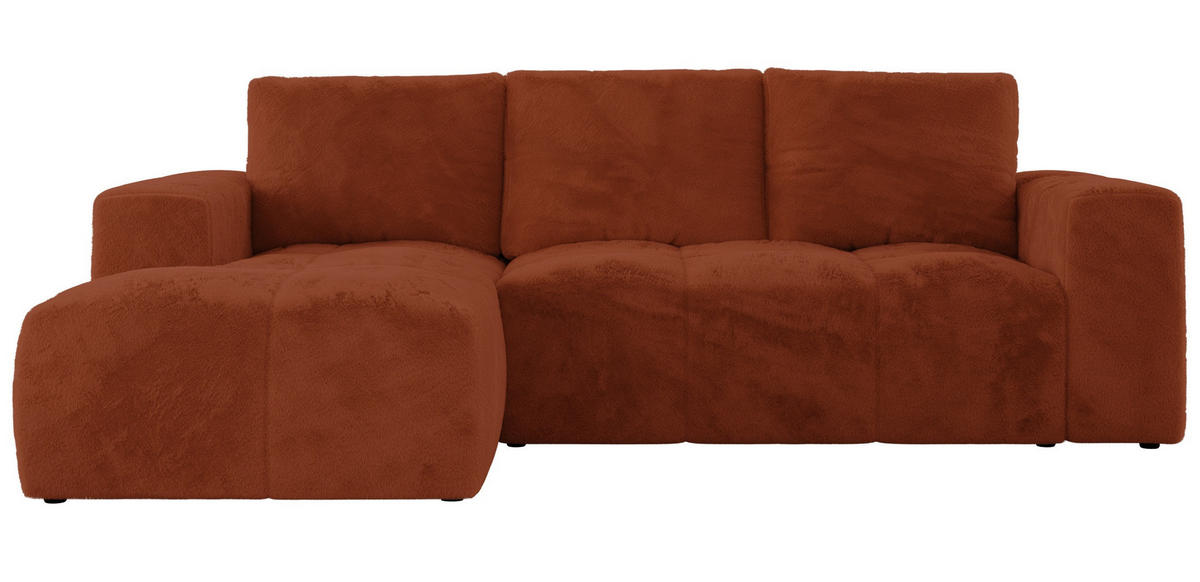 ECKSOFA MONIVA Orange Plüsch - Links - Schwarz/Orange, Textil (164/266cm) - MKS