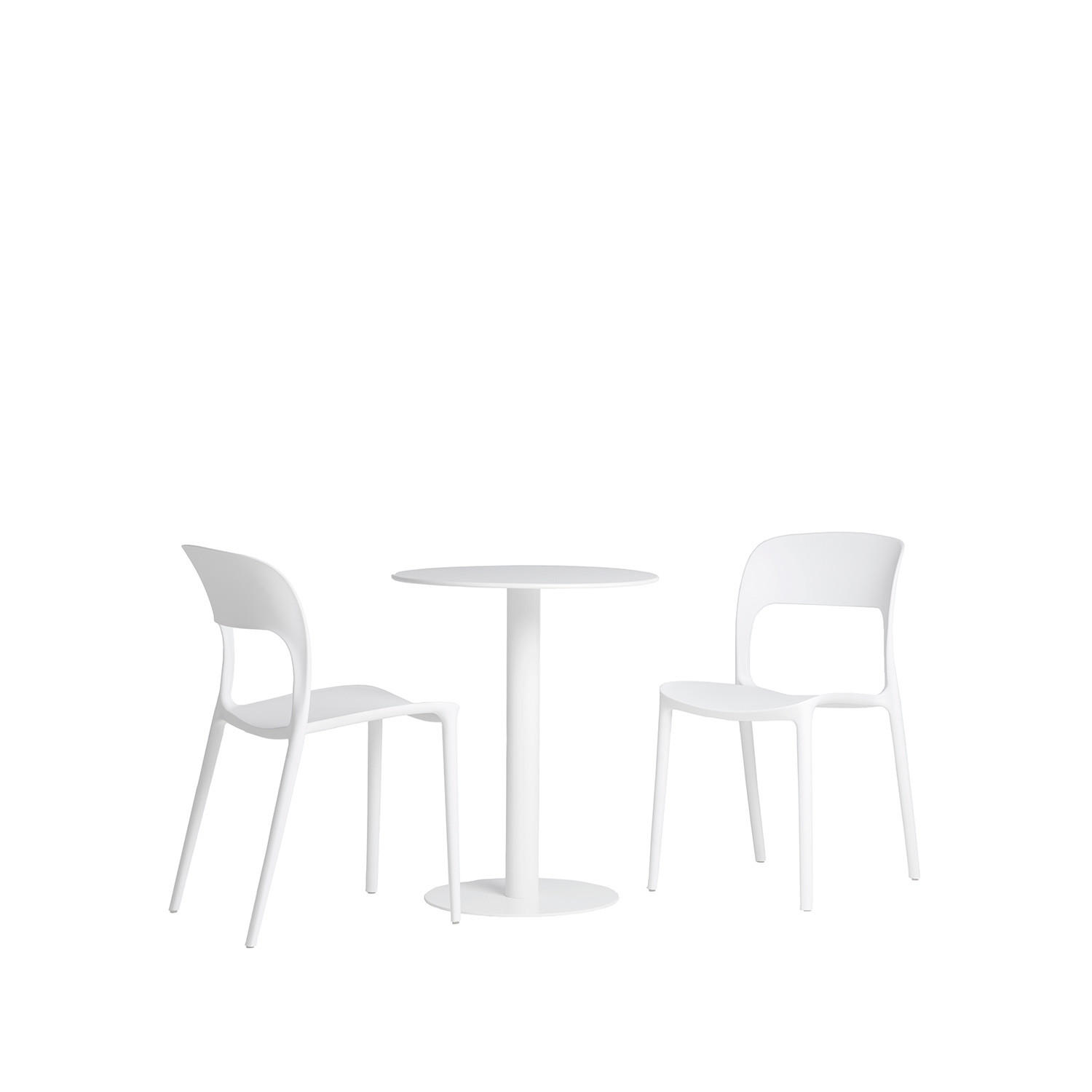 GARTEN-SET mit Tisch und 2 stapelbaren Stühlen in Weiß Klint - Weiß, Metall - Klast Home