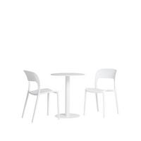 GARTEN-SET mit Tisch und 2 stapelbaren Stühlen in Weiß Klint - Weiß, Metall - Klast Home