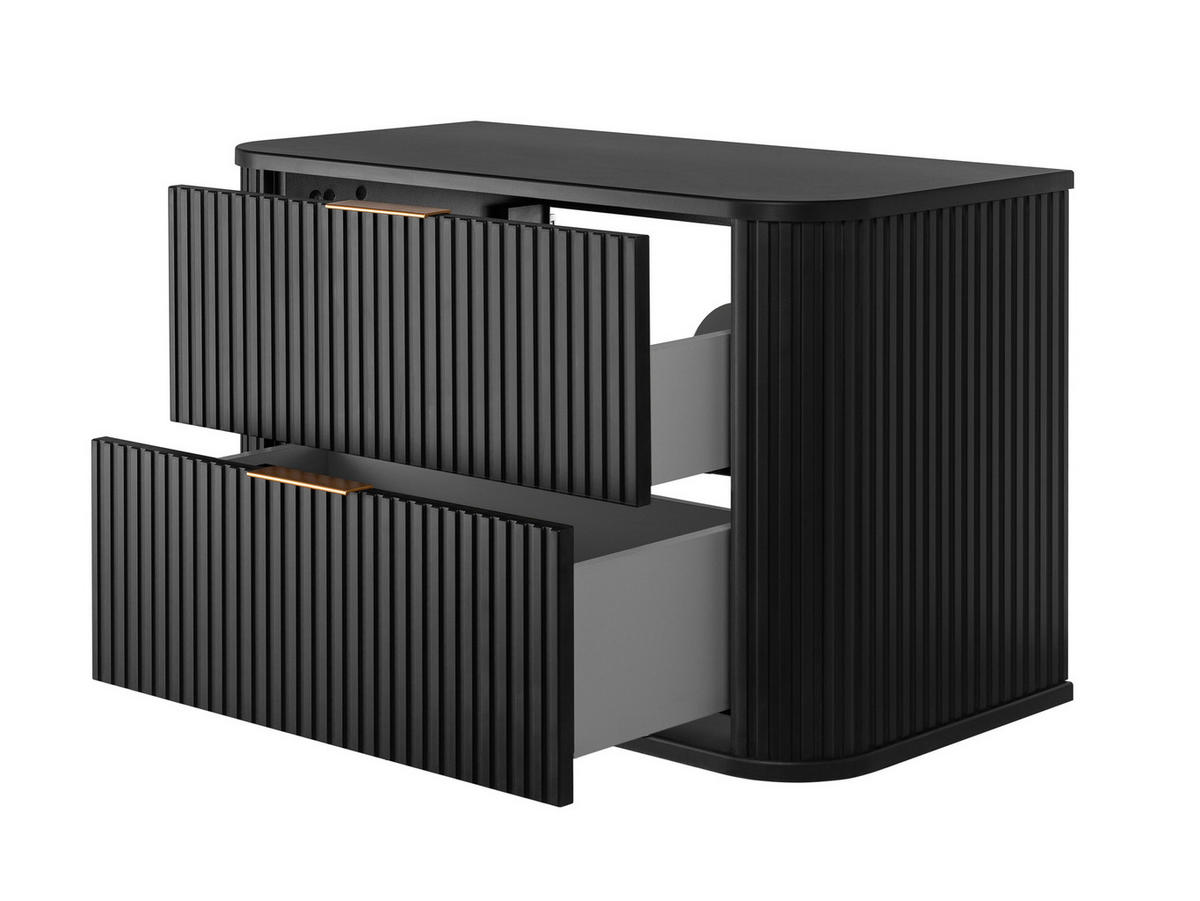 BADEZIMMERSCHRANK, Schwarz, 80,4 x 51,7 x 41,5 cm, Goldene Griffe - Goldfarben/Schwarz, Holzwerkstoff/Kunststoff (80.4/51.7/41.5cm) - 3XE LIVING