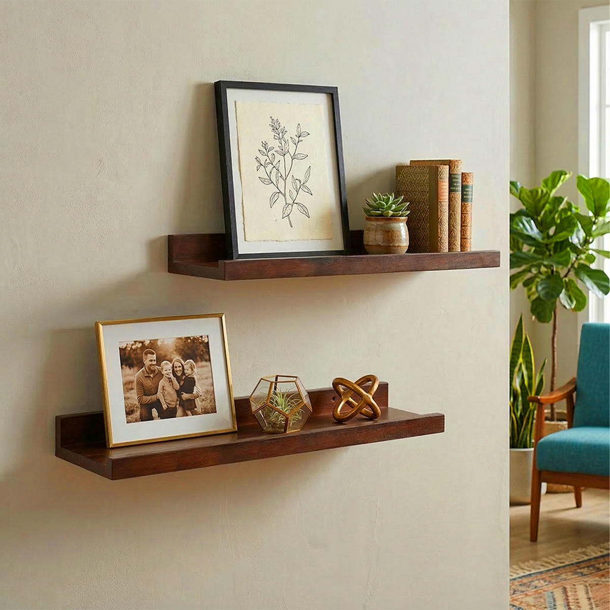 STENNÁ polica - tmavohnedá, drevo (40/5/15cm) - Relaxdays